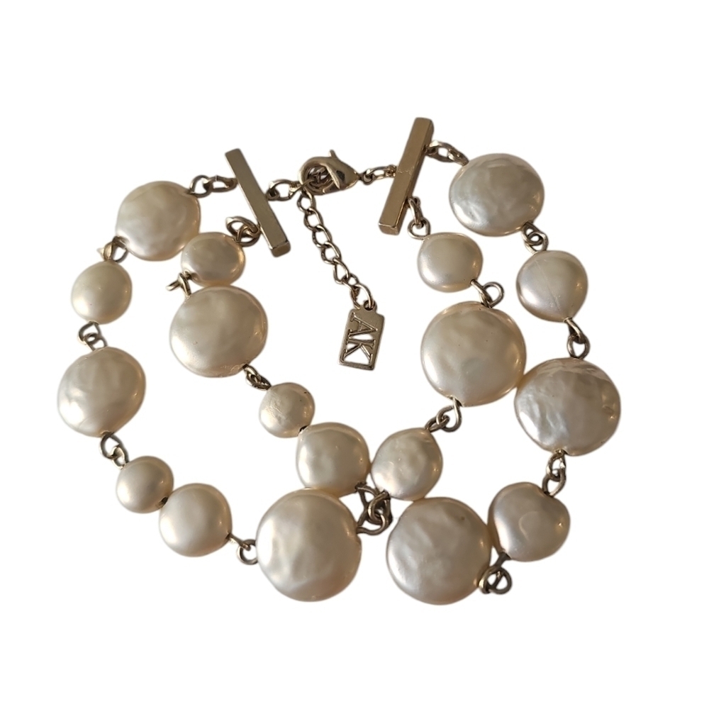 Vintage Anne Klein AK double strand flat pearl bracelet